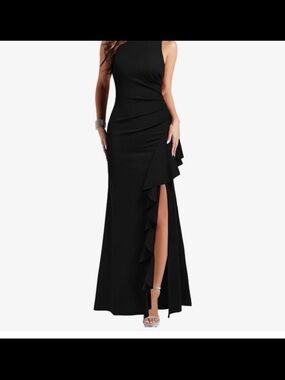Woosea Elegant Black One-Shoulder Ruffle Gown